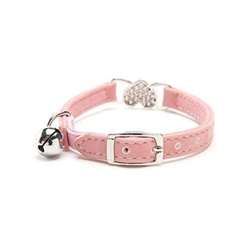Pink Heart Bling Cat Collar with Bell