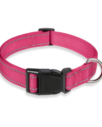Reflective Adjustable Nylon Dog Collar Pink