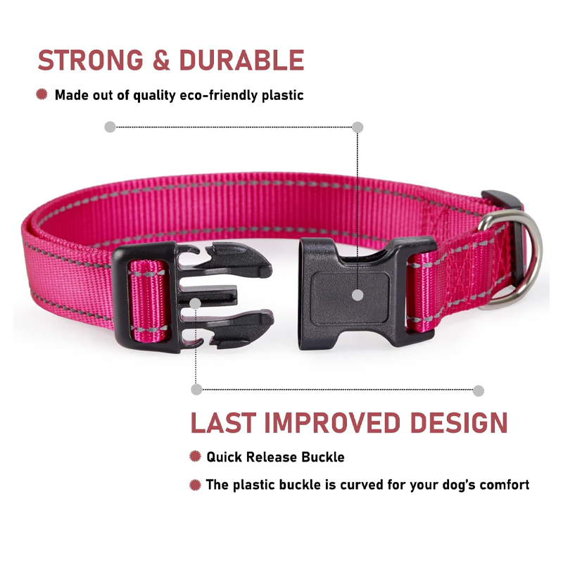 Reflective Adjustable Nylon Dog Collar Pink