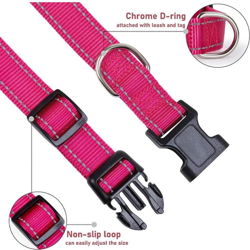 Reflective Adjustable Nylon Dog Collar Pink