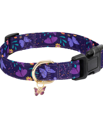 Purple Butterfly Dog Collar with Flower Design