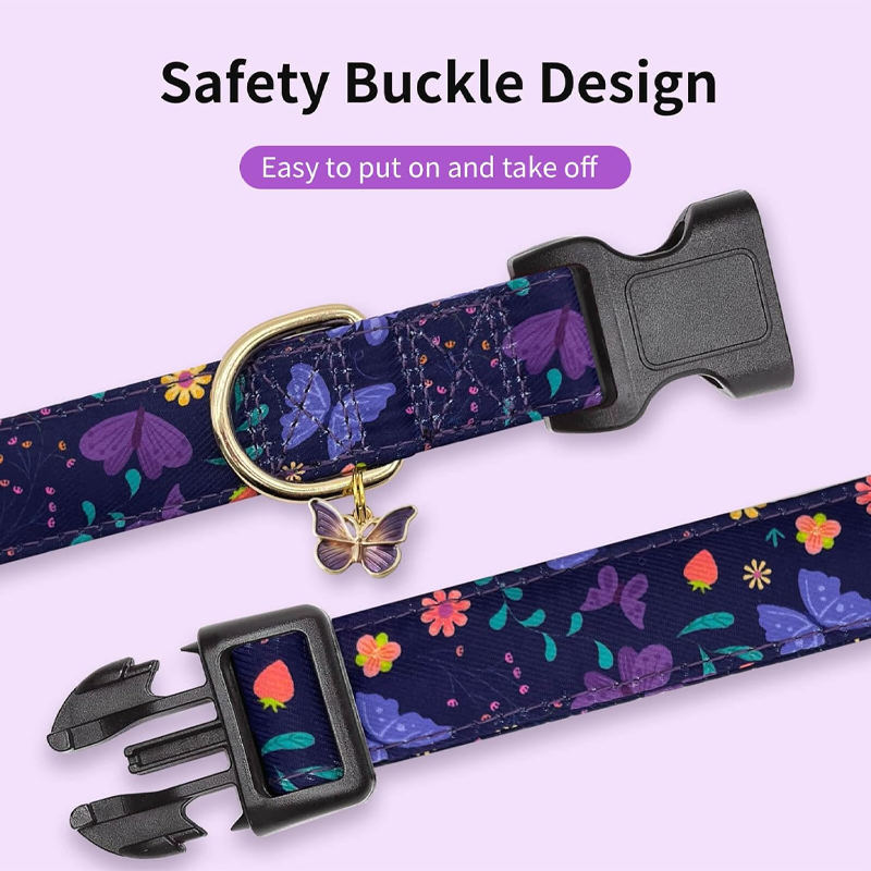 Purple Butterfly Dog Collar with Flower Design