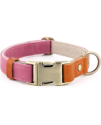 Genuine Leather & Hemp Dog Collar Pink