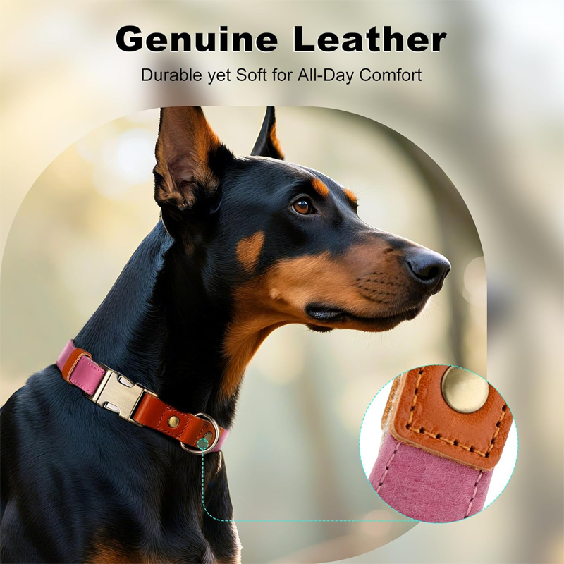 Genuine Leather & Hemp Dog Collar Pink