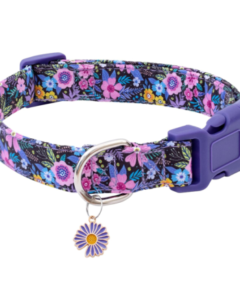 Cotton Floral Dog Collar Purple