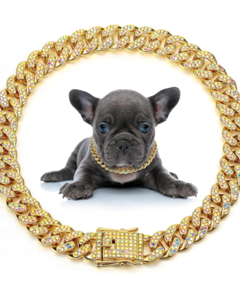 Diamond Link Metal Dog Chain Collar Gold