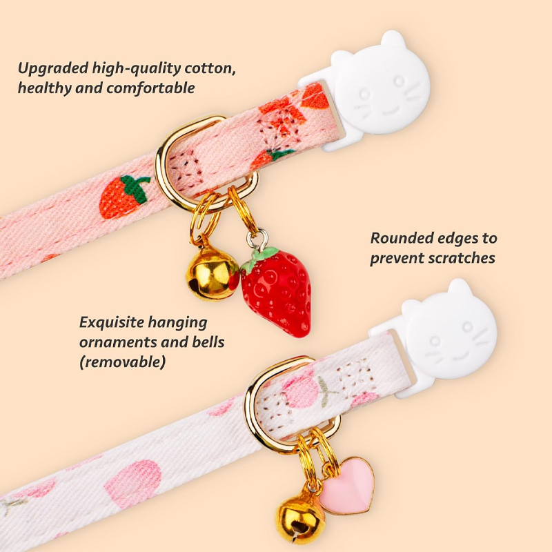 2-Pack Breakaway Cat Collars with Strawberry Pendant